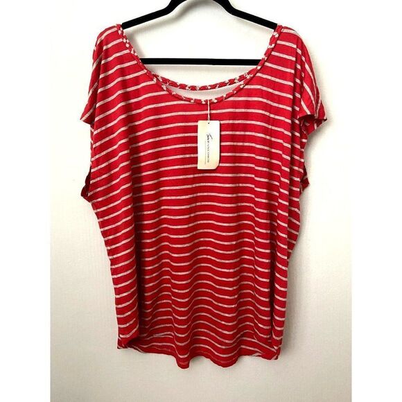 Two Vince Camuto T-Shirt Orange & Gray Striped Short Sleeve Knit Top Siz… - Picture 5 of 10